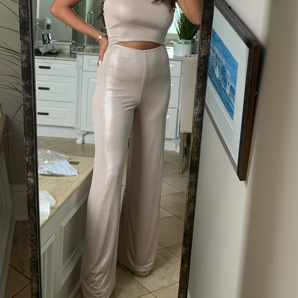 Revolve champagne jumpsuit strapless new with tags